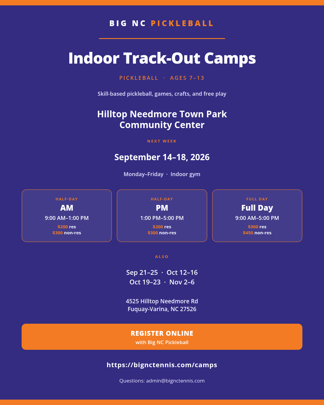 Indoor track-out camp flyer