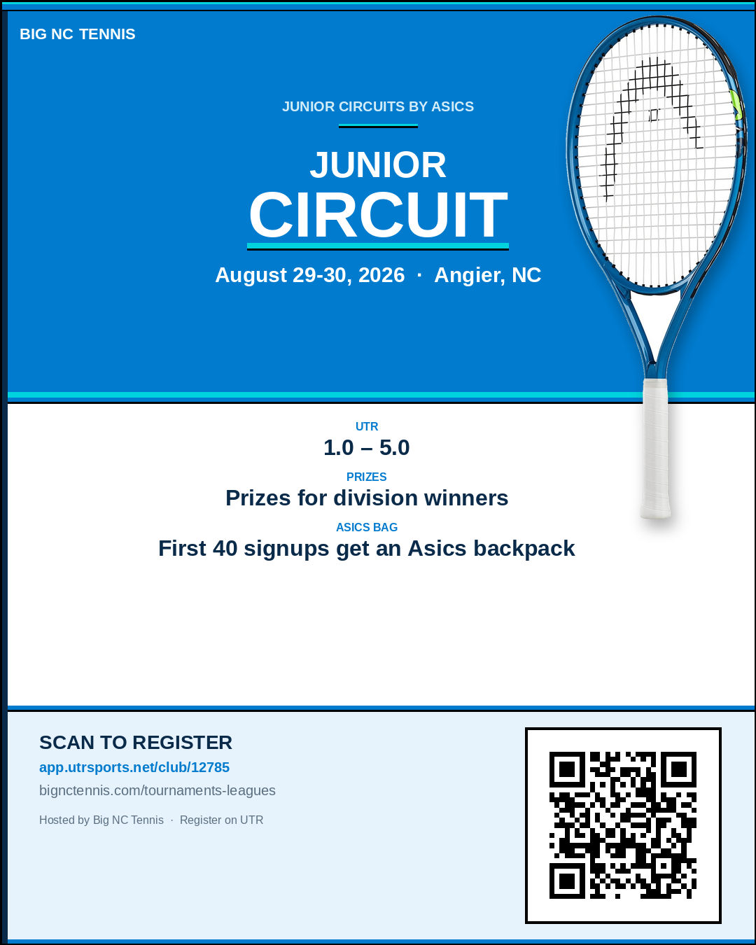 Event poster for Junior Circuits Summer District Slam Aug 29–30 2026